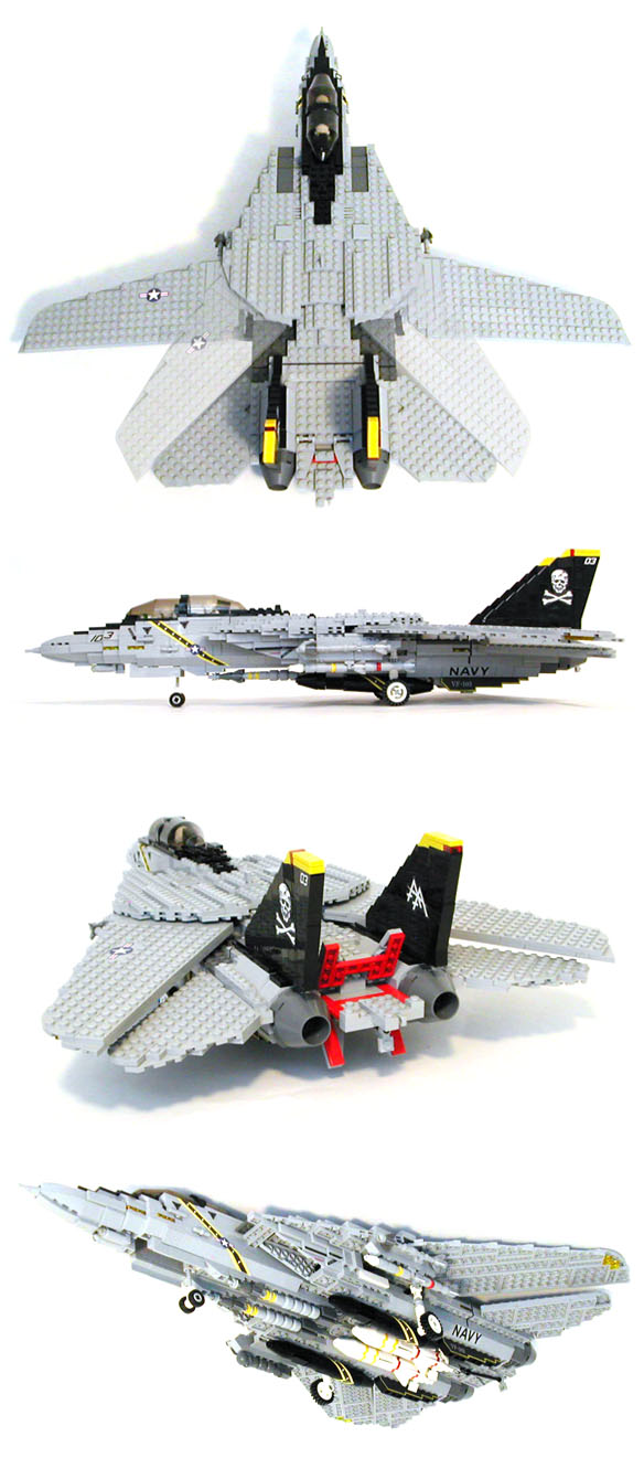 MECHANIZED BRICK Custom LEGO F-14 LEGO MOC Top, Side, Rear and Bottom Views